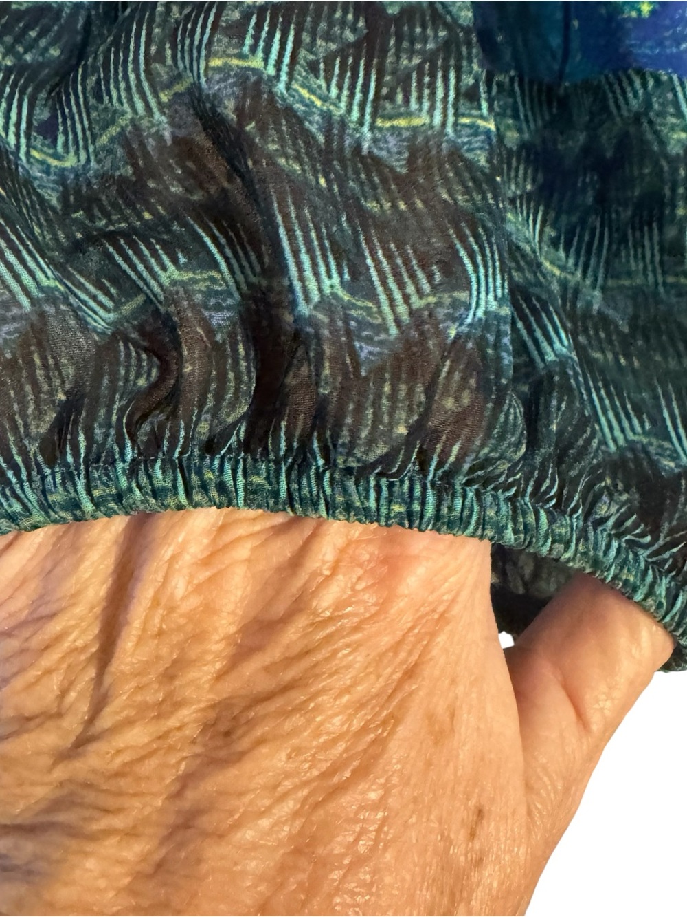 Peacock Print Teal and Blue Peasant Blouse XLARGE   #K - Picture 4 of 9